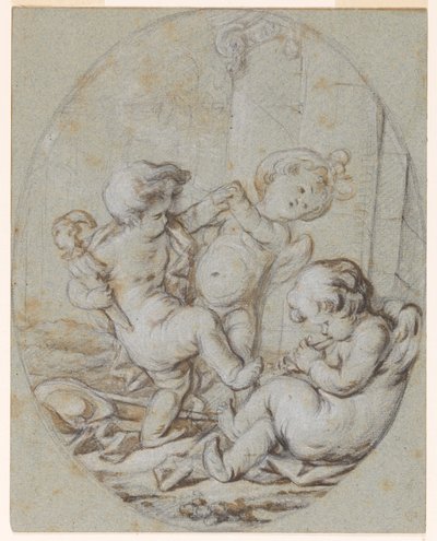 Tres putti: Diseño para una pintura en grisalla de Jacob de Wit