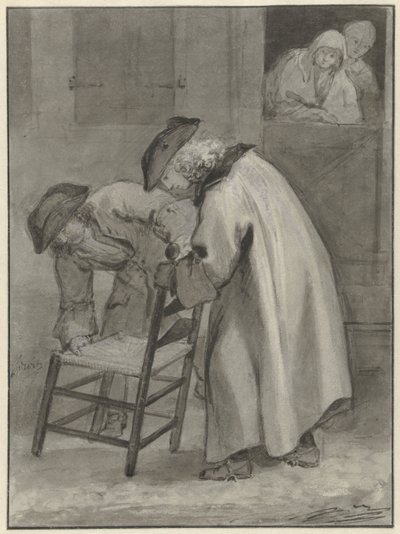 Dos hombres con puntos de vista una silla de la estera de Jacob de Wit