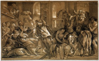 Cristo expulsando a los mercaderes del Templo - por Jordaens de Jacob the Elder (after) Jordaens