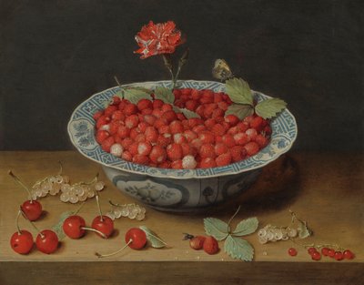 Fresas silvestres y un clavel en un cuenco Wan-Li, c. 1620 de Jacob van Hulsdonck