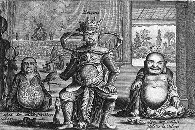 Dioses chinos incluyendo Shou-hsing, el dios de la longevidad, de un relato de una embajada holandesa a China de Jacob van Meurs