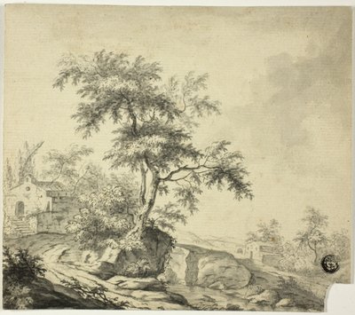 Paisaje con Árbol en el Camino a Edificios de Jacob van Ruisdael