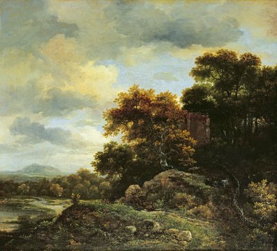 Paisaje con colina arbolada de Jacob van Ruisdael