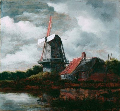 Paisaje con una granja y un molino de viento de Jacob van Ruisdael