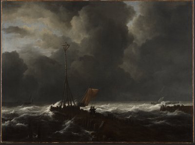 Mar agitado en un embarcadero de Jacob van Ruisdael