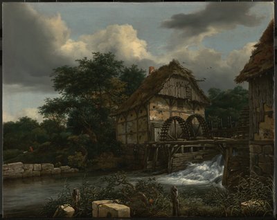 Dos molinos de agua y una esclusa abierta de Jacob van Ruisdael