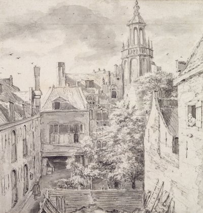 Vista del patio de la Casa de los Arqueros del Gremio de San Sebastián en el Singel en Ámsterdam de Jacob van Ruisdael