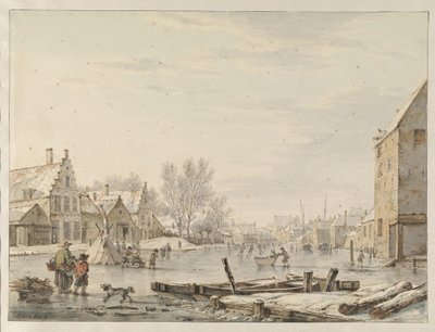 Vista de la muralla de la ciudad de Dordrecht en invierno de Jacob van Strij