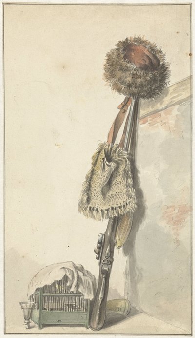 Bodegón de caza con jaula de pájaros de Jacob van Strij