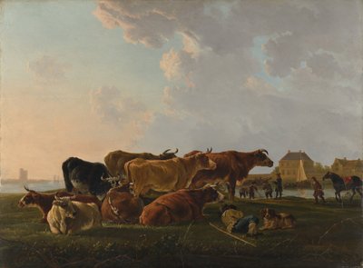 Paisaje con ganado, probablemente ca. 1800 de Jacob van Strij