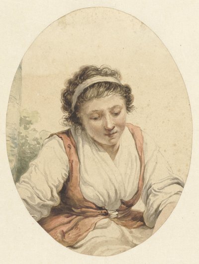 Mujer con chaleco rojo y cinta blanca en el pelo de Jacob van Strij