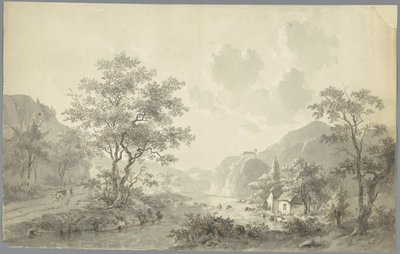 Cascada en un lago en un paisaje de montaña de Jacob van Strij