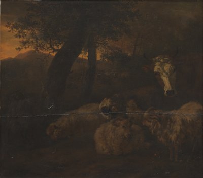 Rebaño de ovejas en un bosque de Jacob van der Does d.Æ.