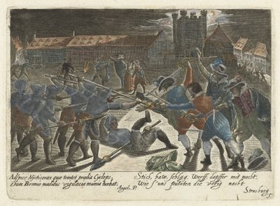 Pelea entre estudiantes y soldados
Pugillus facetiarum iconographicarum in studiosorum (...) (título de la serie) de Jacob van der Heyden