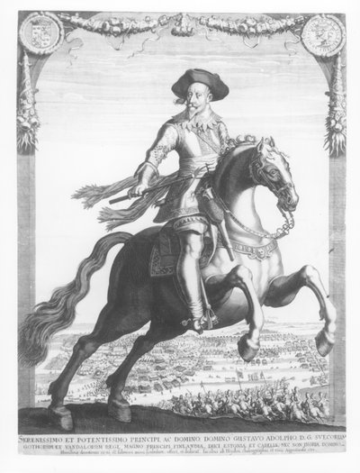 Gustavo Adolfo II, rey de Suecia, a caballo, 1632 de Jacob van der Heyden