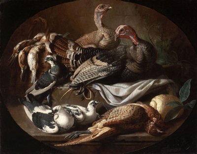 Bodegón con aves vivas y muertas de Jacob van der Kerckhoven