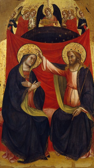 Coronación de la Virgen, detalle del panel central del Tríptico con la Coronación de la Virgen y los Santos de Jacobello de Bonomo (activo 1375-1385), panel de Jacobello di Bonomo