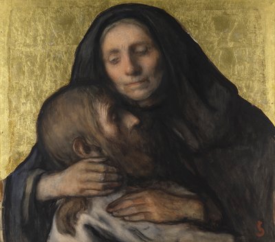 Piedad (gouache sobre papel con pan de oro) de Jacobs Smits