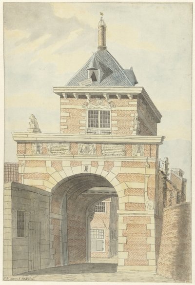 Vista del antiguo Vriesche Poort en Alkmaar de Jacobus Andreas Crescent