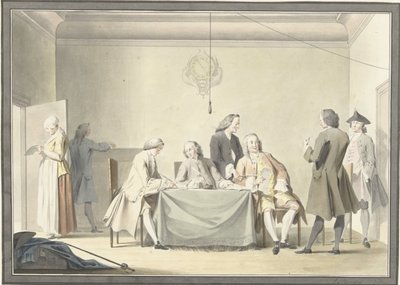 Sesión de Comisarios para recibir el Gifte Liberal, o 50º penique, 12 de septiembre de 1747 de Jacobus Buys (signed by artist)