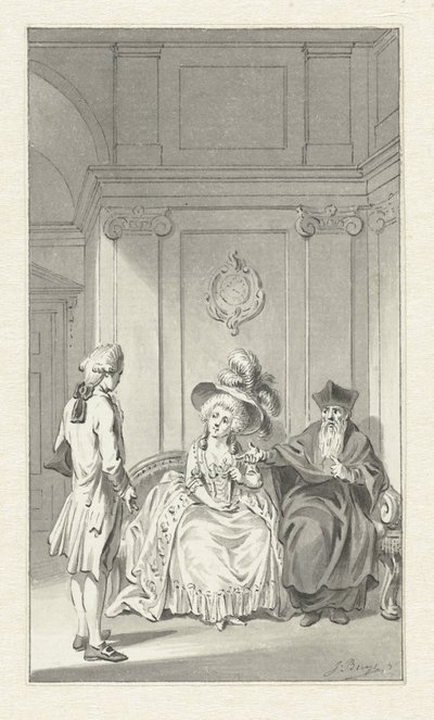 Interior con clérigo, dama y joven. de Jacobus Buys