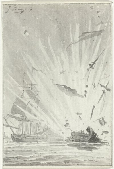 Explosión del buque corsario holandés The Brave Patriot en combate con el buque inglés Chameleon, 14 de agosto de 1781 de Jacobus Buys