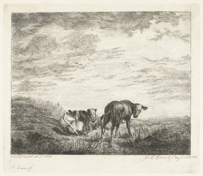 tres terneros de Jacobus Cornelis Gaal (signed by artist)