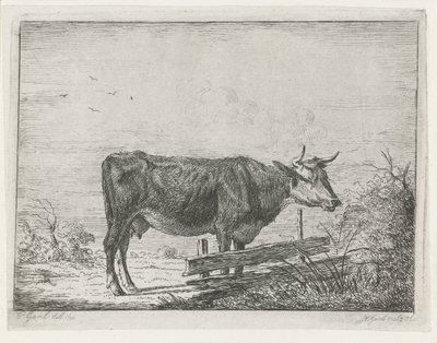 Vaca de pie junto a una valla de Jacobus Cornelis Gaal