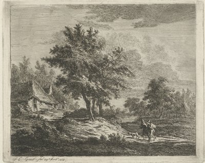 Paisaje con caminantes cerca de tres árboles. de Jacobus Cornelis Gaal
