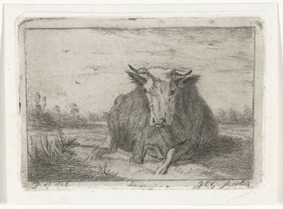 Vaca reclinada vista de frente de Jacobus Cornelis Gaal