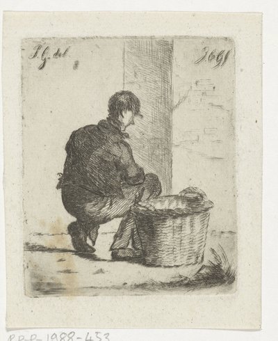 Mozo de cuadra con cesta de mimbre de Jacobus Cornelis Gaal