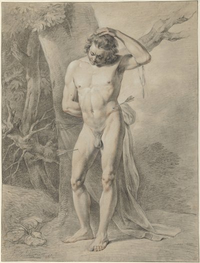 Hombre desnudo de pie, delante de un árbol de Jacobus Johannes Lauwers