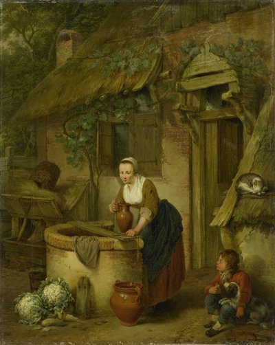 Mujer sacando agua de un pozo de Jacobus Johannes Lauwers