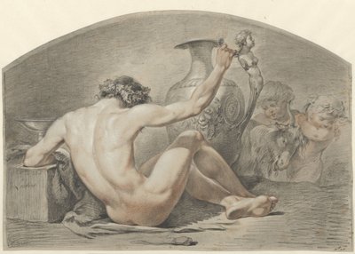 Desnudo masculino sentado, con la mano en el asa de un jarrón de Jacobus Johannes Lauwers