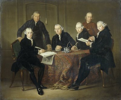 Los cuatro regentes, el secretario y el padre de la casa de los leprosos de Ámsterdam, 1773 de Jacobus Luberti Augustini