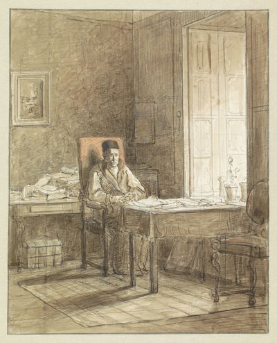 Retrato de Gerrit Lamberts, sentado en un sillón de la sala de impresión de Jacobus Ludovicus Cornet