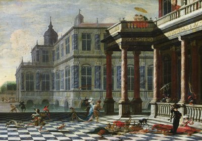 Palacio italiano con terraza (óleo sobre lienzo) de Jacobus Saeys