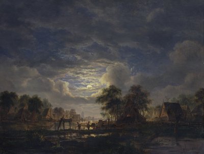 Pueblo en un canal, 1840 de Jacobus Theodorus Abels