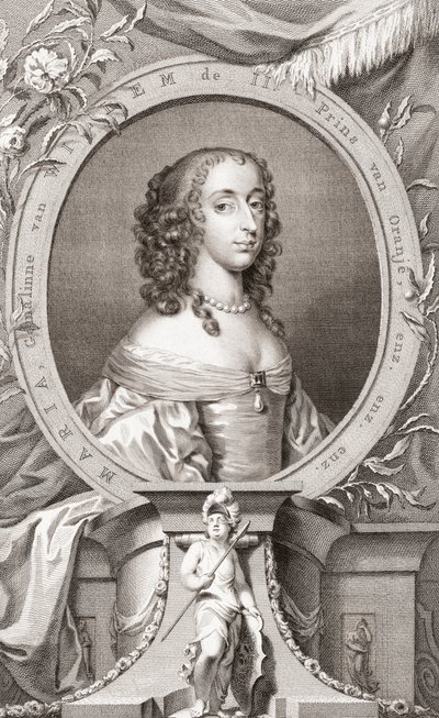 María, Princesa Real, Princesa de Orange, Condesa de Nassau (1631-60) Hija del Rey Carlos I de Inglaterra y su esposa Henrietta Maria de Francia, Madre del Rey Guillermo III de Inglaterra (grabado) de Jacobus and Vertue George Houbraken