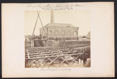 Debajo de la estación de bombeo de vapor con Vijzels / Capelle aan den IJssel den 14 de mayo de 1869 (título sobre el objeto) Recuperación de los lagos en Schieland al este de Rotterdam (título de la serie sobre el objeto) de Jacobus van Gorkom jr.