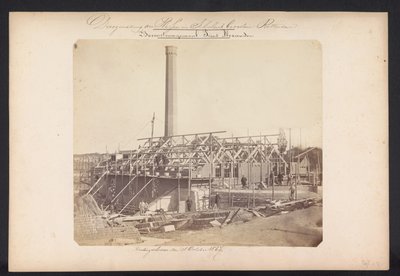 Estación de bombeo Bovenstoom Prins Alexander / Kralingscheveer den 18 de octubre de 1867 (título sobre el objeto) Recuperación de los lagos en Schieland al este de Rotterdam (título de la serie sobre el objeto) de Jacobus van Gorkom jr.
