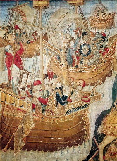 Navegantes. Tapiz de la Escuela de Cataluña de Jacomart (c.1413 61) Baco