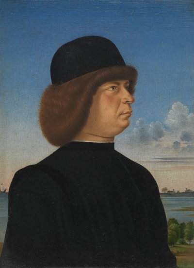 Retrato de Alvise Contarini, reverso Un corzo atado de Jacometto Veneziano