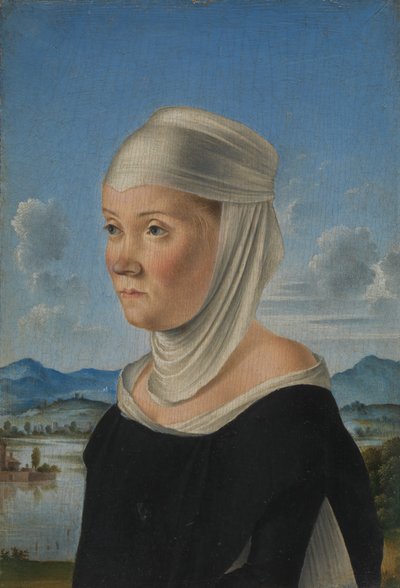 Retrato de una mujer, posiblemente una monja de San Segundo, verso Escena en grisalla, ca. 1485-95 de Jacometto Veneziano