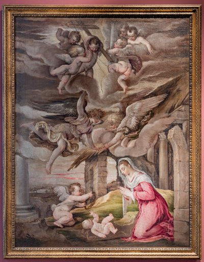 Adoración del Niño Jesús y los ángeles con los instrumentos de la pasión de Jacopo (1510 92) Bassano