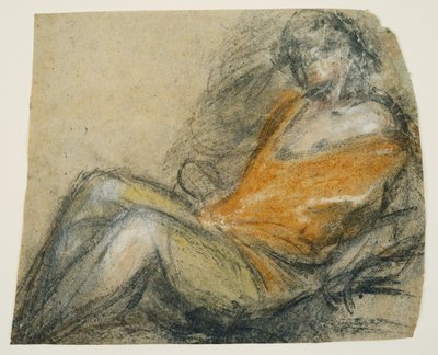 Estudio de una figura yacente, c.1567 (pluma negra, tiza y grafito sobre papel verjurado gris) de Jacopo (1510 92) Bassano