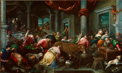 La purificación del Templo o “Cristo expulsando a los mercaderes del Templo”. Pintura de Jacopo Da Ponte dit Jacopo Bassano (1517 circa-1592) de Jacopo Bassano
