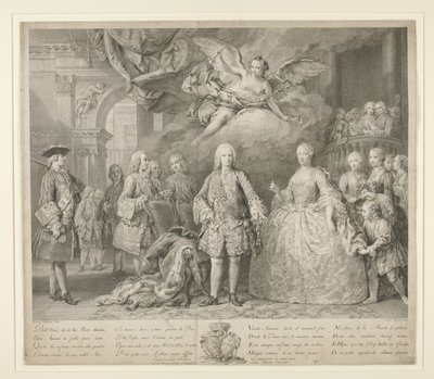 Fernando VI y su reina María Bárbara de Braganza con Scarlatti y el célebre castrato italiano Farinelli de Jacopo (after) Amigoni