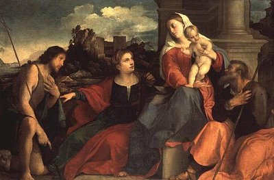 Madonna y el Niño con San Juan Bautista y santos de Jacopo (c.1480 1528) Palma