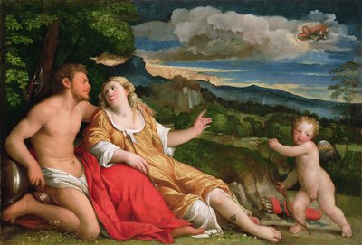 Marte, Venus y Cupido (óleo sobre lienzo) de Jacopo (c.1480 1528) Palma